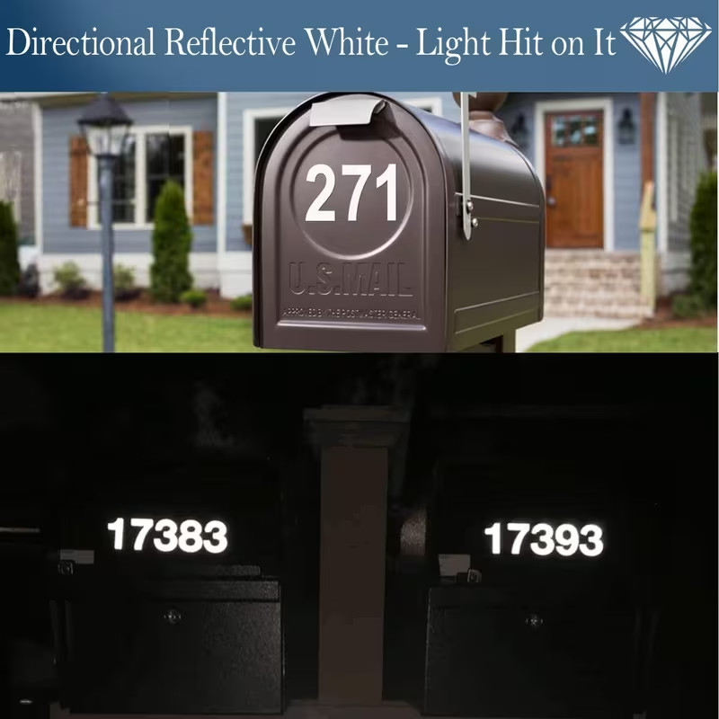 3 Size Reflective Mailbox Numbers Sticker 0-9 Self Adhesive Vinyl Waterproof USA