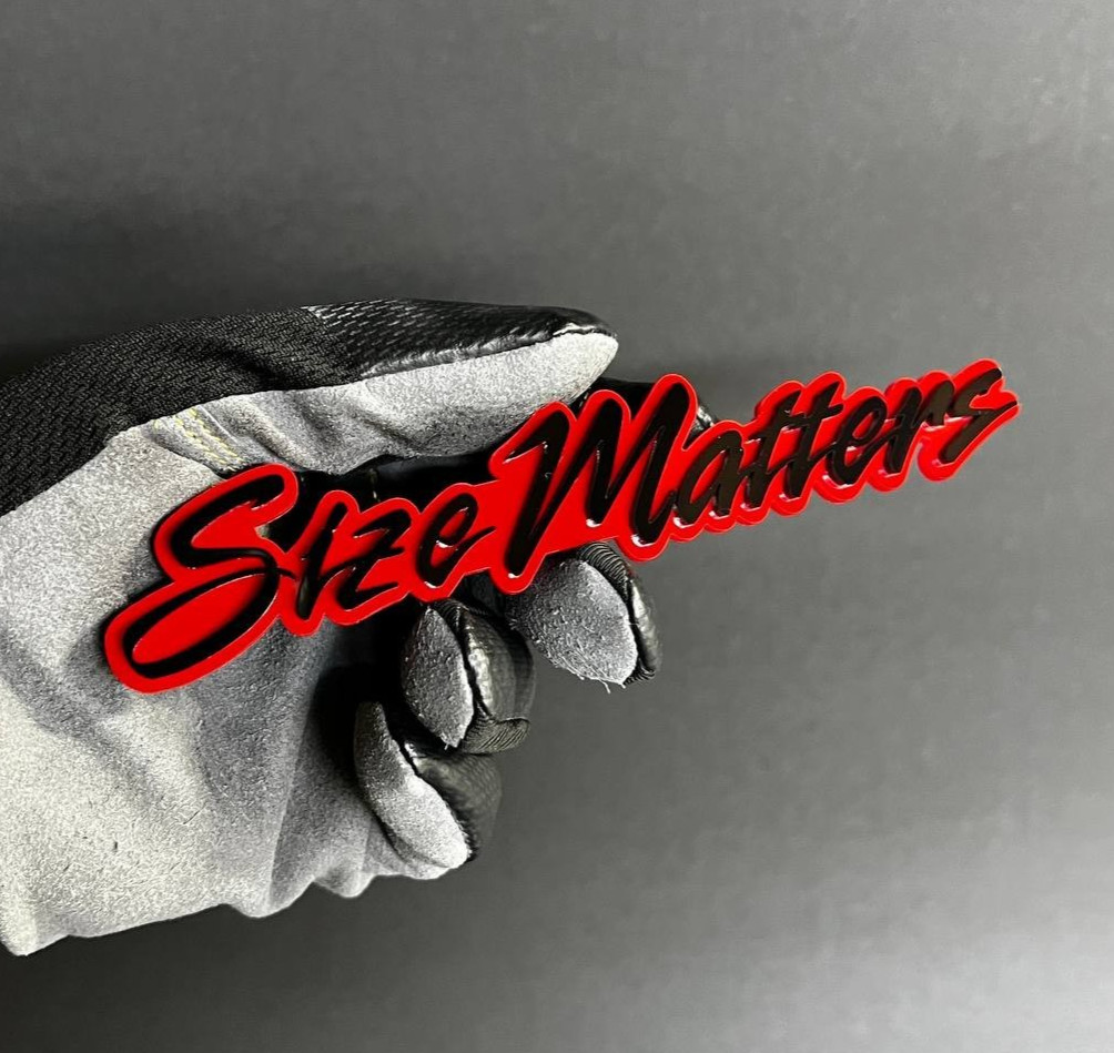1x “SIZE MATTERS” Custom Text 3D Acrylic Car Emblem Badge Multicolor Laser Cut