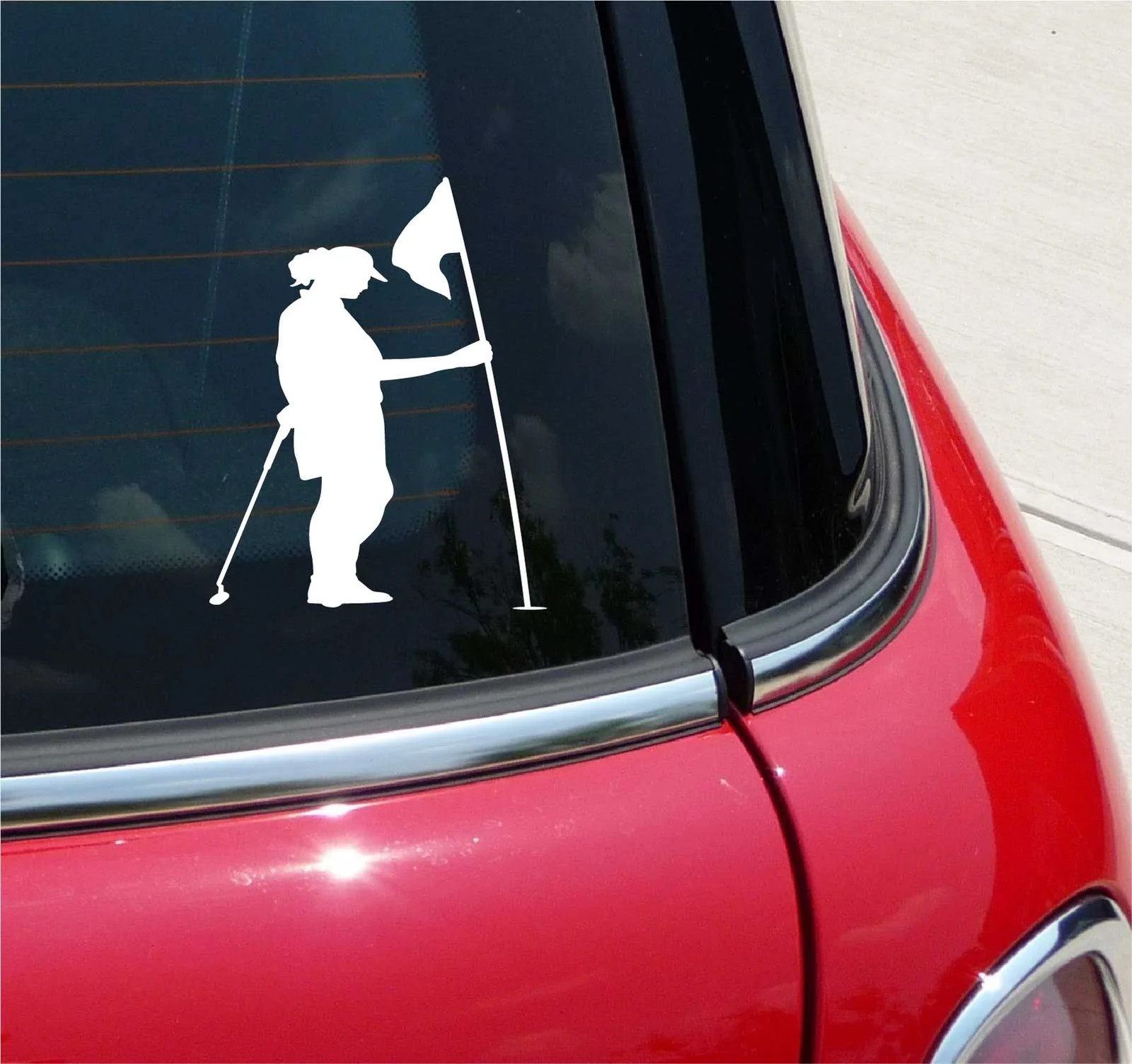 GOLF #3 WOMAN HOLDING FLAGSTICK GREEN GRAPHIC DECAL STICKER ART CAR WALL