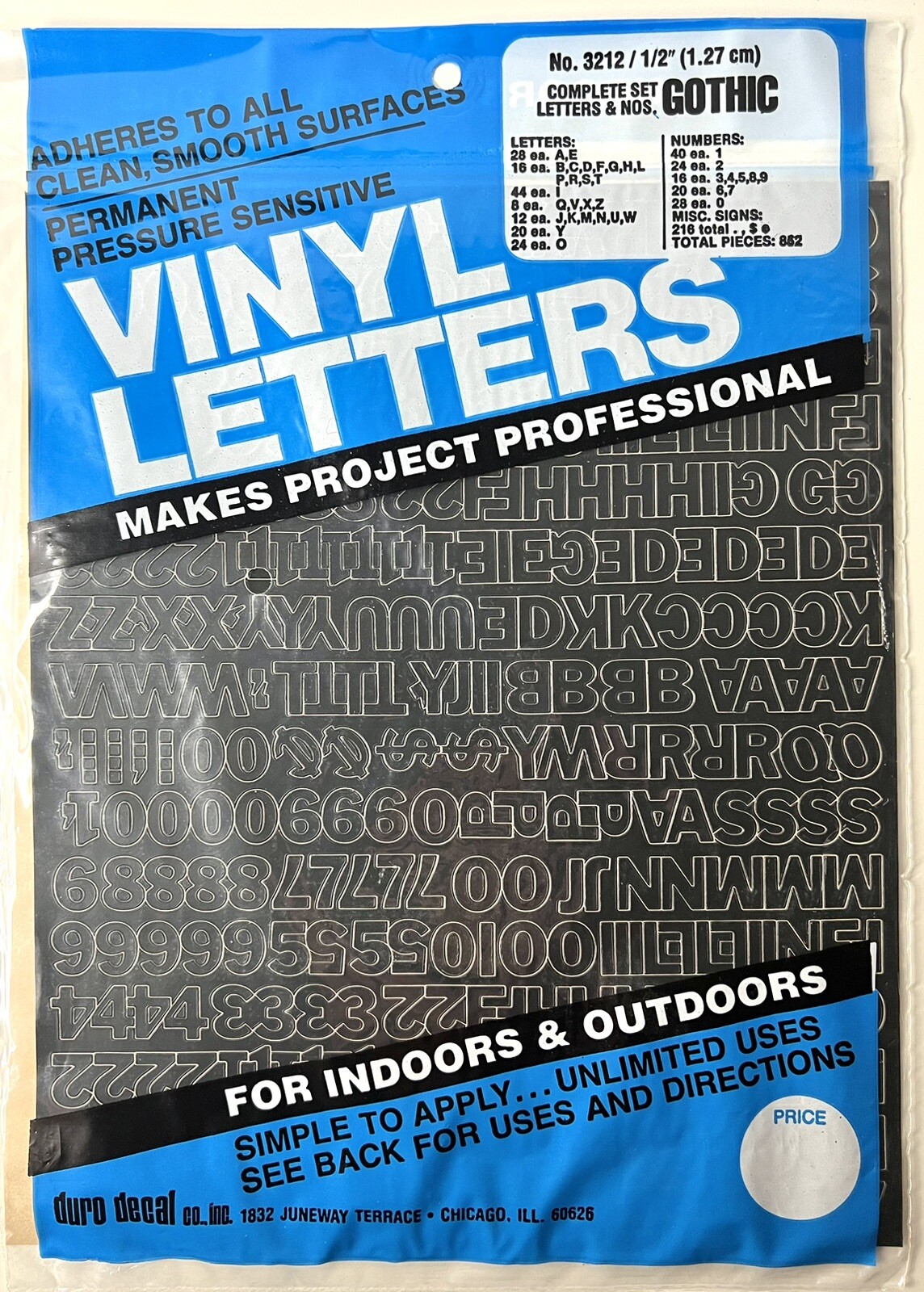 GOTHIC BLACK Adhesive Vinyl Letters & Numbers 1/2″ INDOORS OUTDOORS SEALED