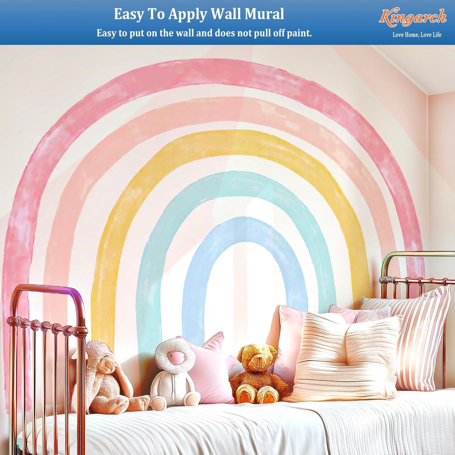 Kingarch Large Watercolor Rainbow Wall Decals, Colorful Peel and Stick Fabric…