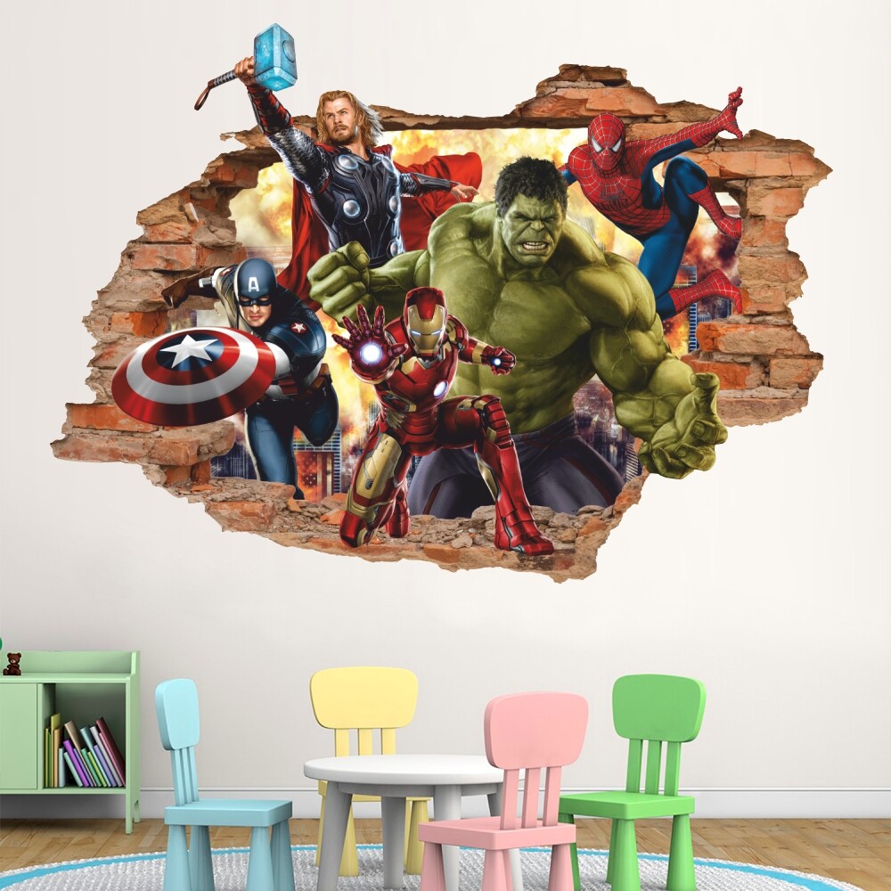 Super Hero 3D Wall Decal, Superheroes Wall Sticker, Removable Vinyl Sticker