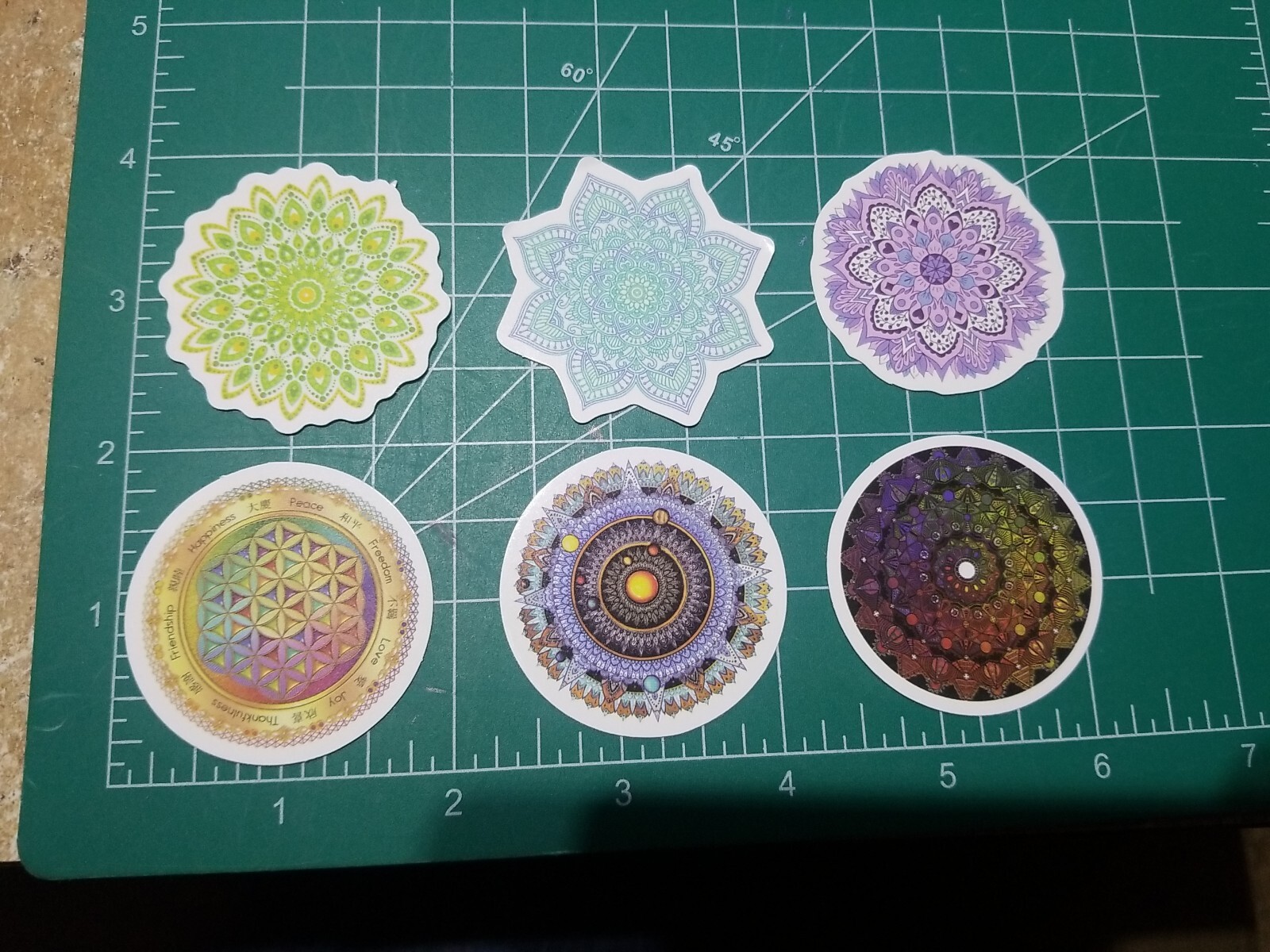 Set Of 6 Mandala Vinyl Decal Stickers Waterproof. 1 3/4″ Round. Lot 4