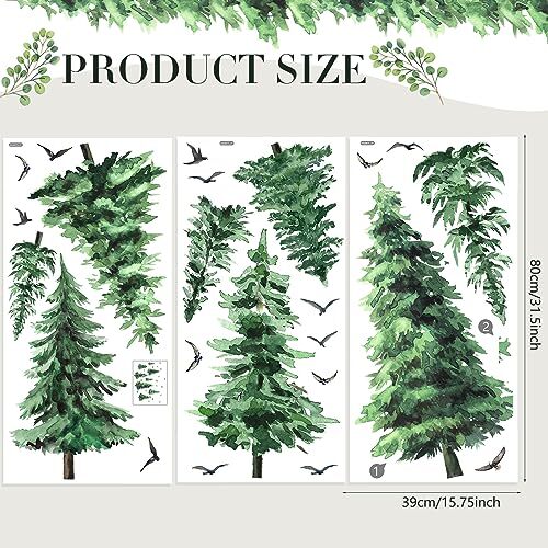 Watercolor Pine Tree Wall Decals Large Tree Wall Sticker Peel and Classic Style