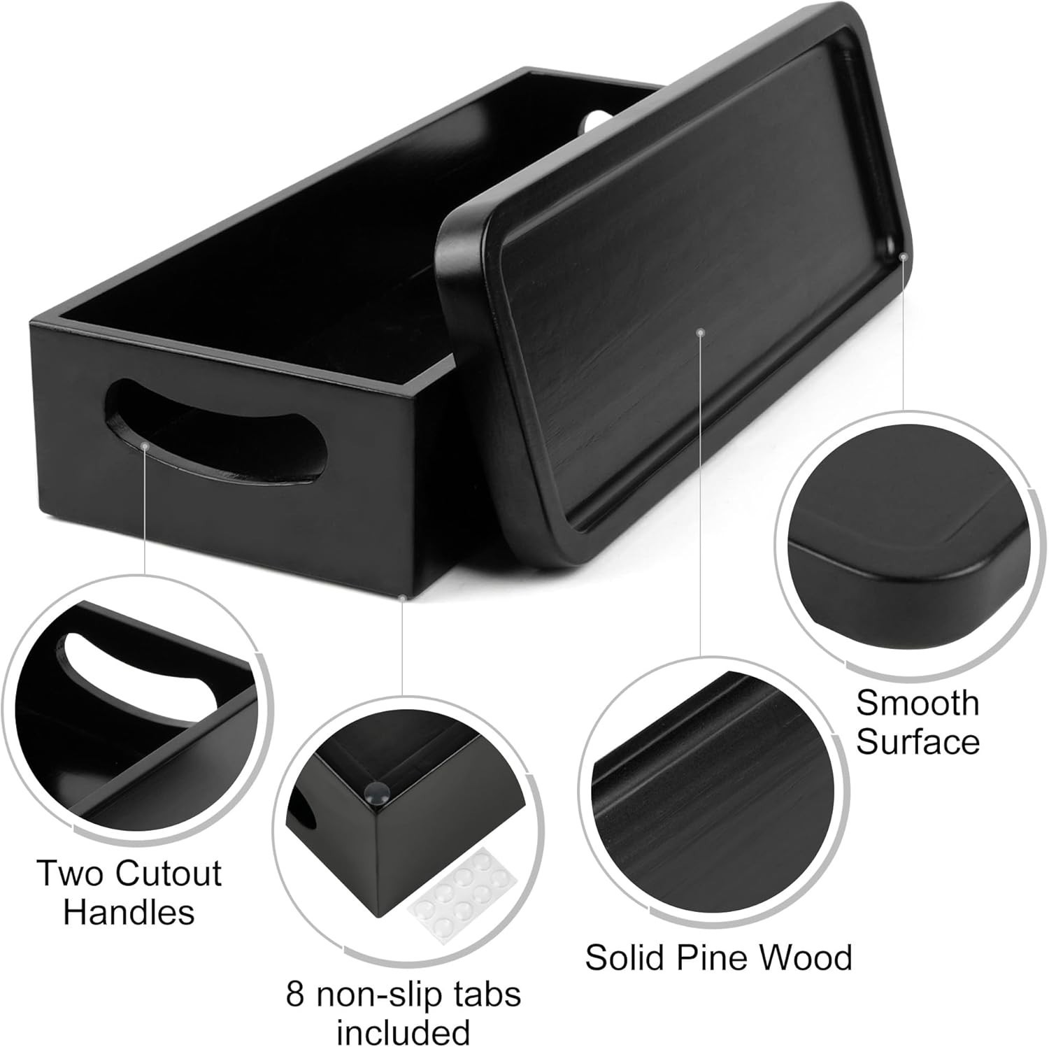 Set of 2 Black Wooden Bathroom Decor Box & Vanity Tray for Organizing Essentials