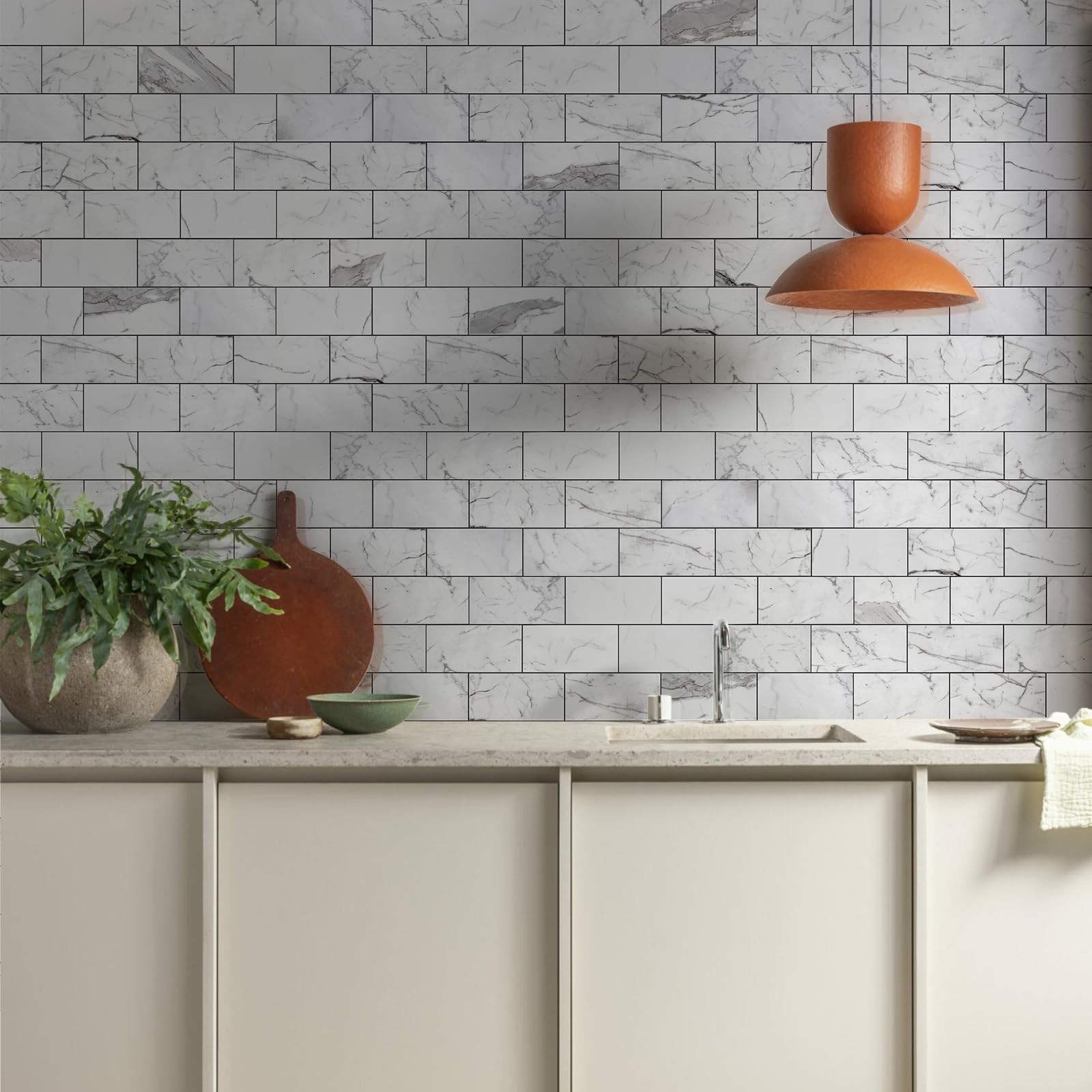 100Piece Glossy Statury White Peel and Stick Backsplash Tile,3”x6” PVC Subw…