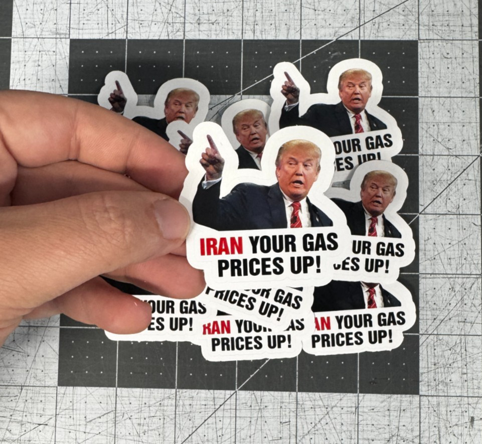 Trump “Iran Your Gas Prices Up” Round Sticker 100 Pack Political Meme Vinyl 2″