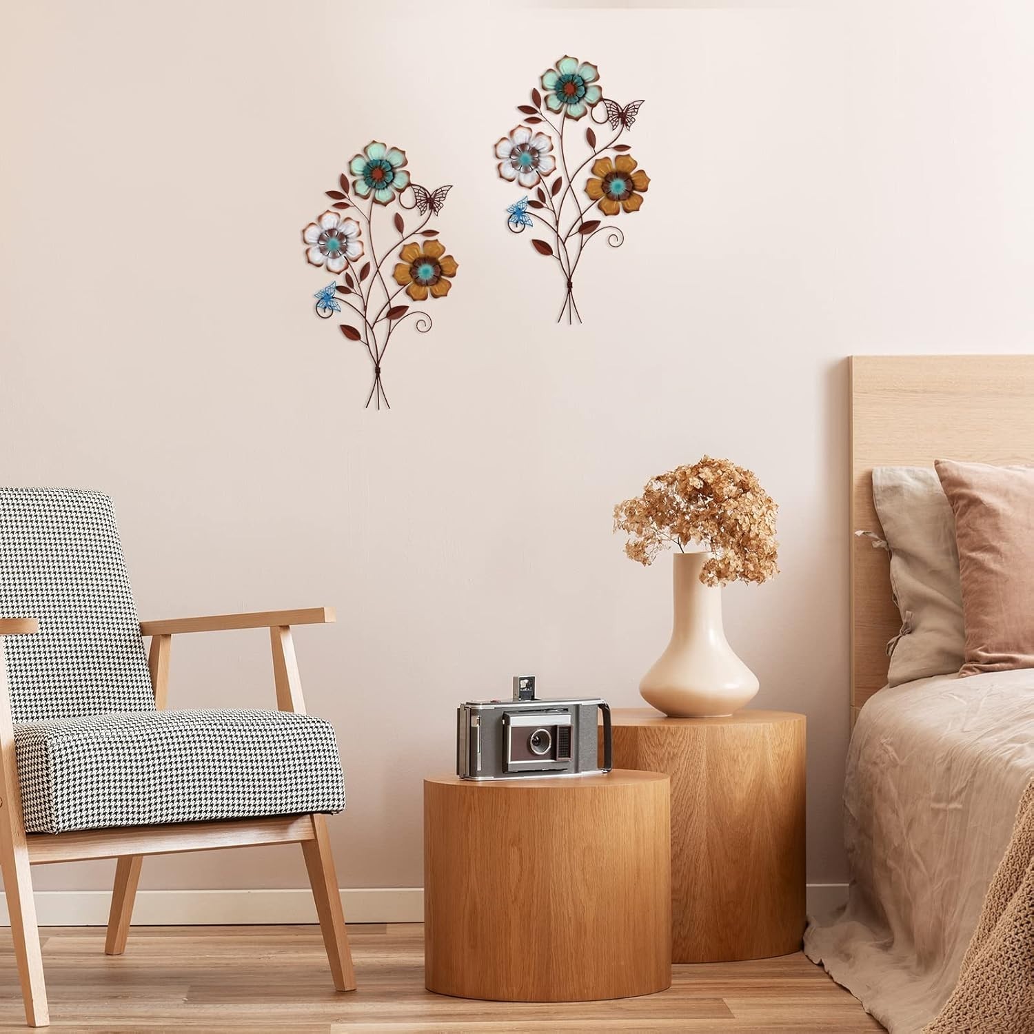 Rustic Hanging Floral Metal Wall Decor for Home – 2 Pieces