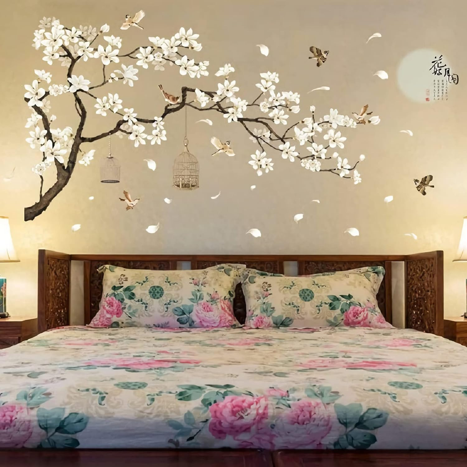 Large White Flower Wall Stickers, 50″X74″ Removable DIY Romantic Cherry Blossom