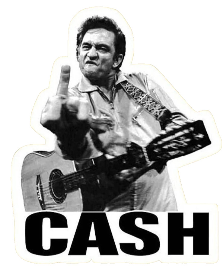 JOHNNY CASH Flipping The Bird Finger *NEW* Sticker 2″ × 2.25″
