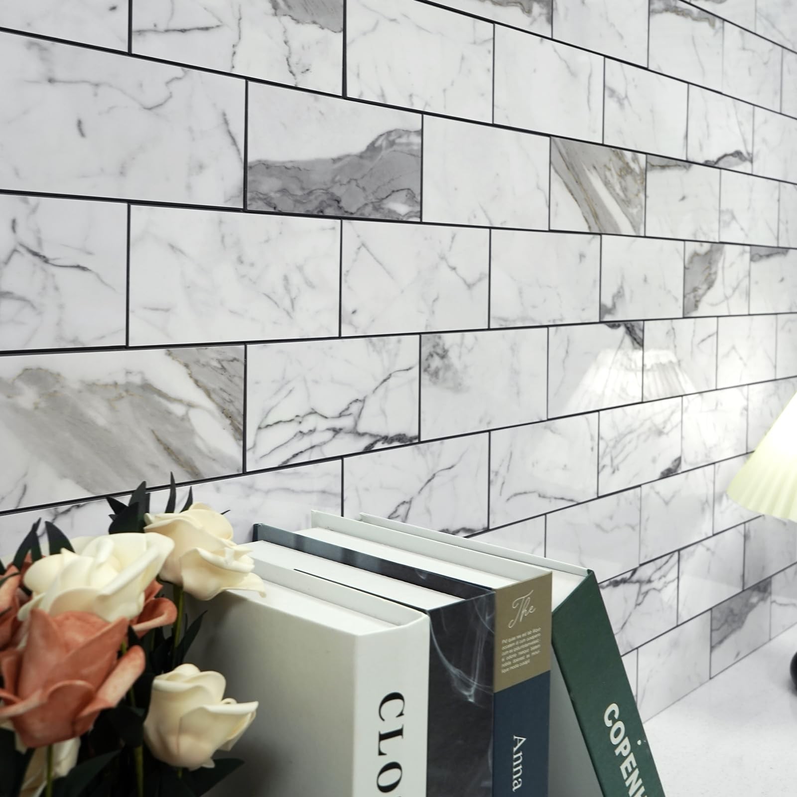 100Piece Glossy Statury White Peel and Stick Backsplash Tile,3”x6” PVC Subw…