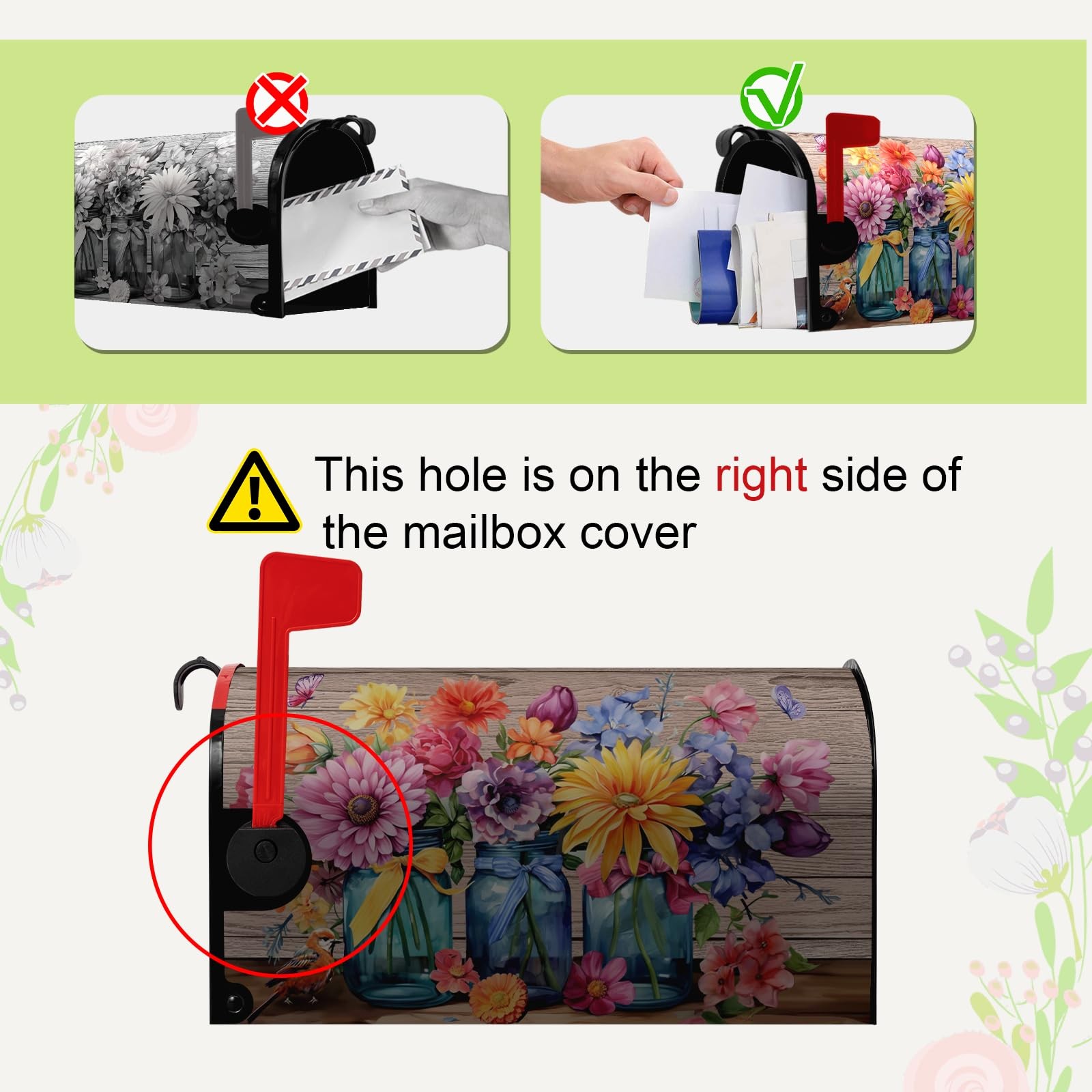 Dacawin Spring Mailbox Cover 21x18inch, Mason Jar