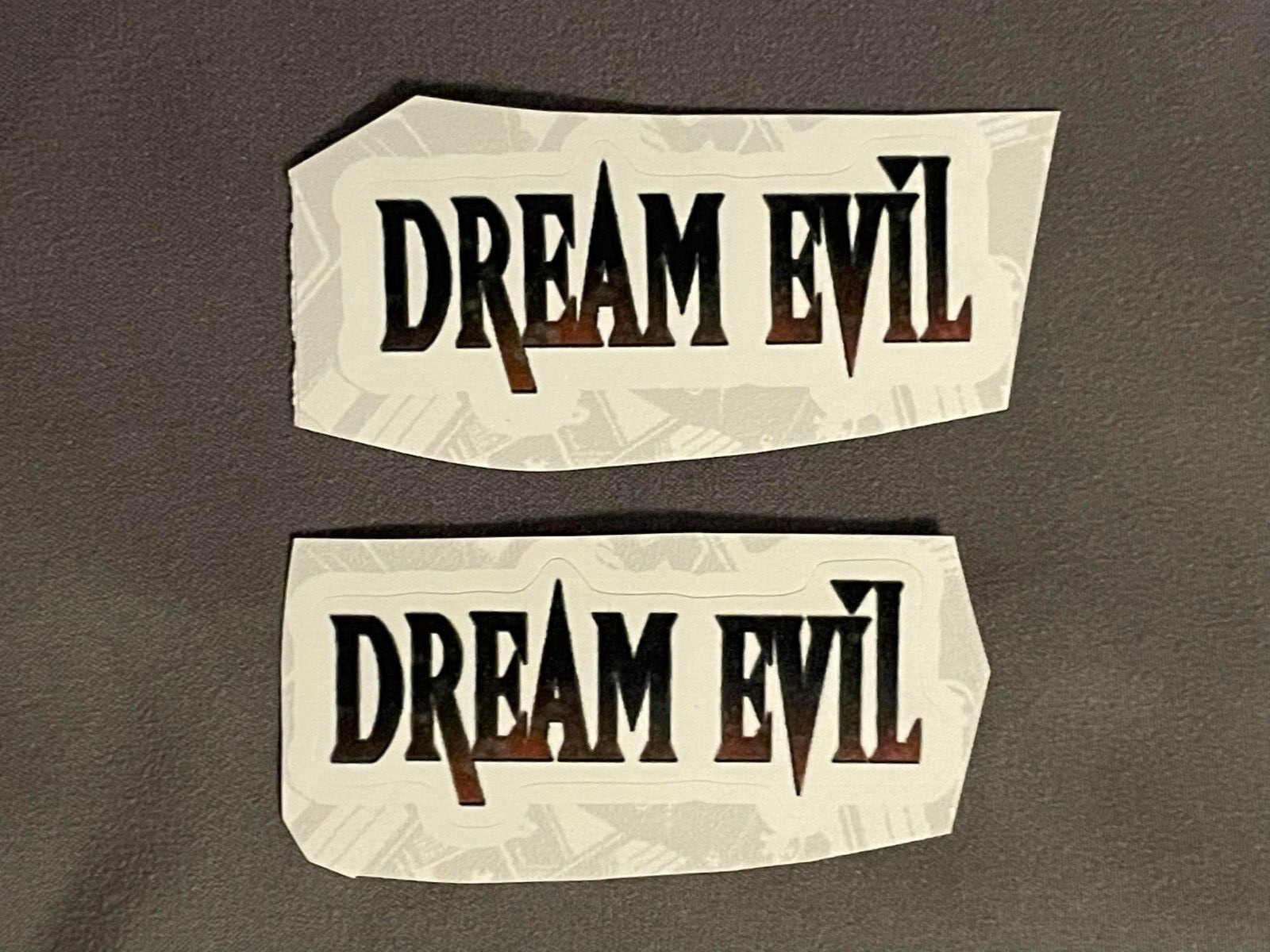 Lot (2) DREAM EVIL 1″ x 2 1/4″ Band Logo STICKERS Black Red FAST! FREE SHIP!