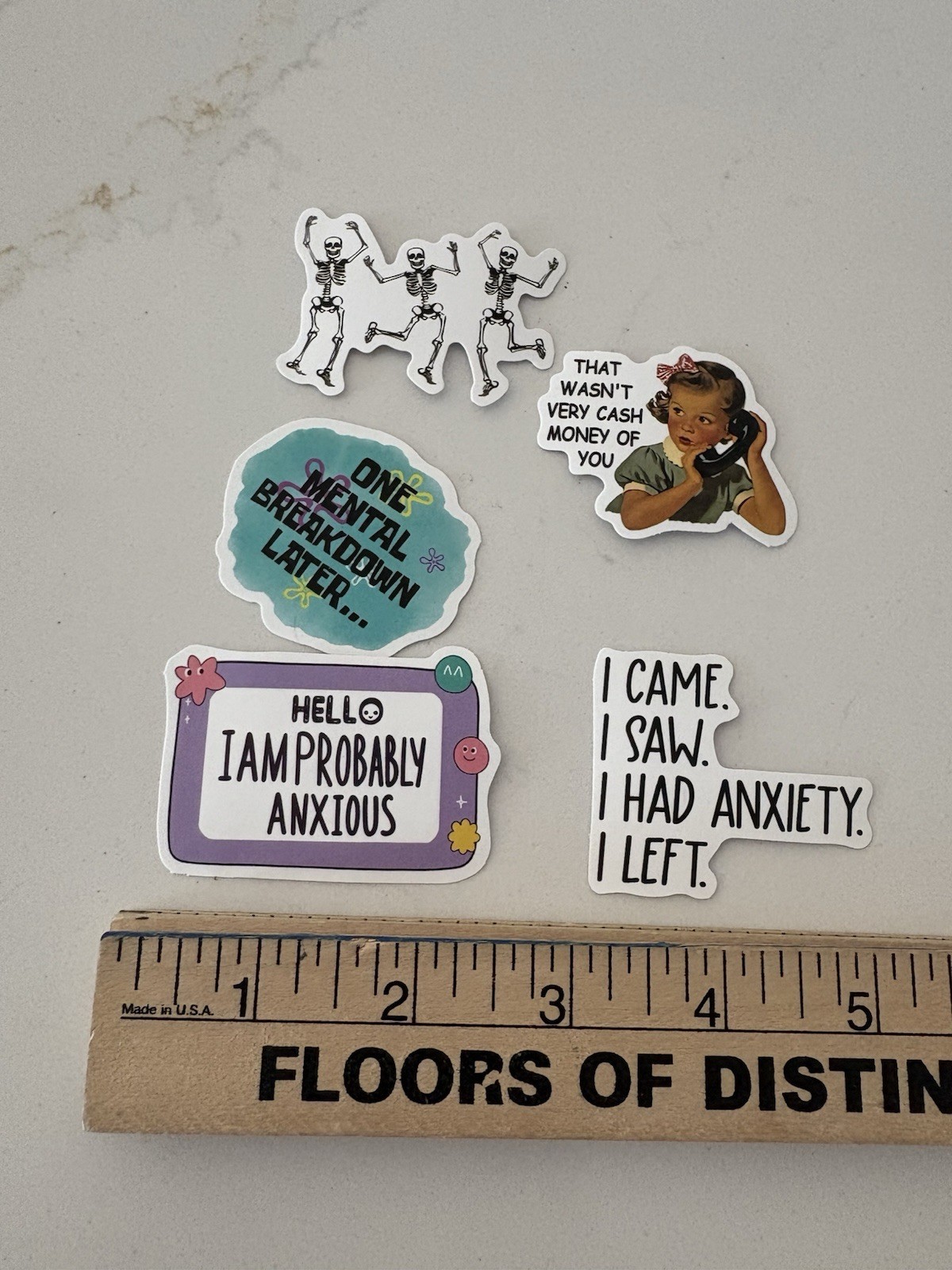 Set Of 5 Funny Quirky Sayings Stickers Skeletons Cats Words Quotes