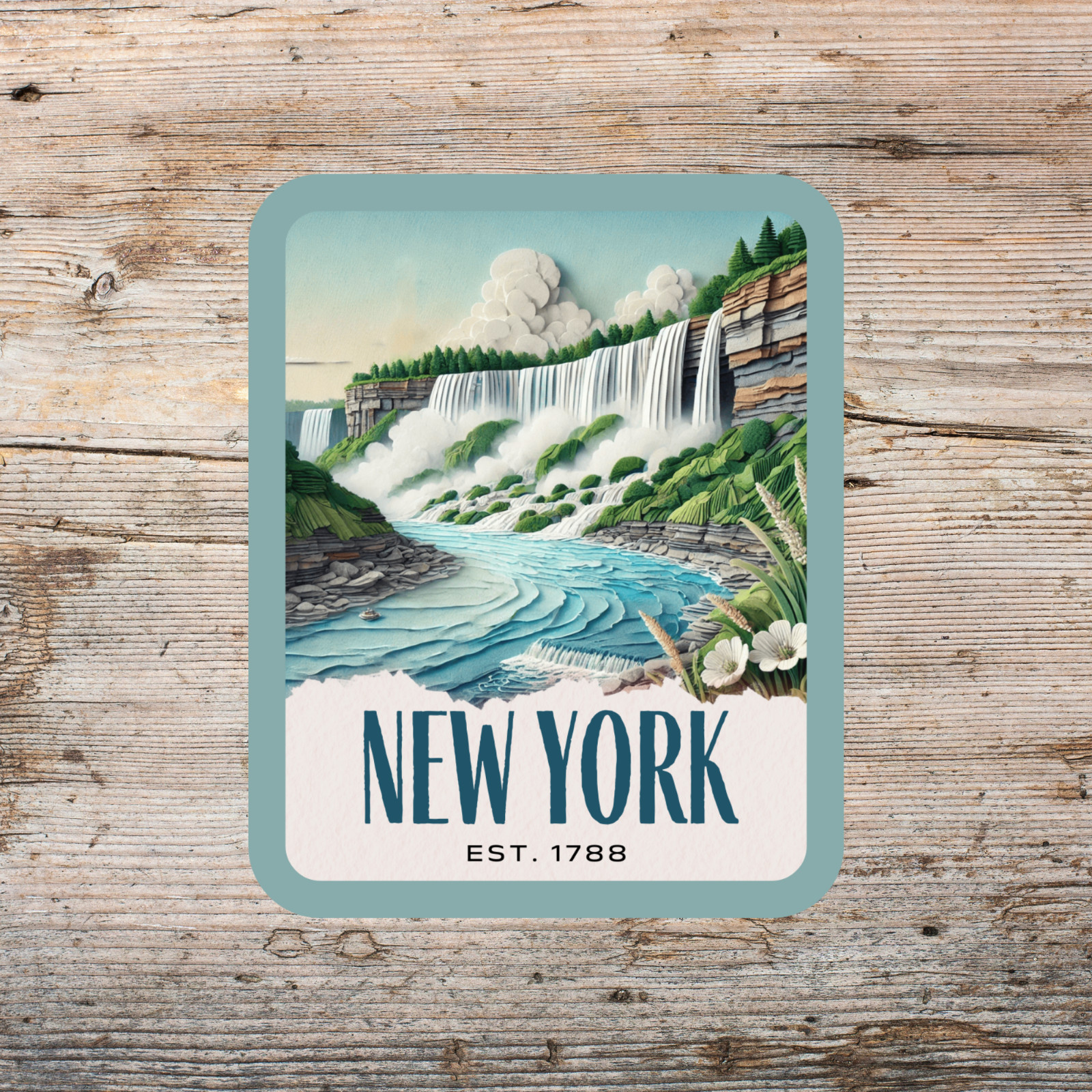 New York State Sticker, Paper Collage Look, Niagara Falls Vinyl Decal