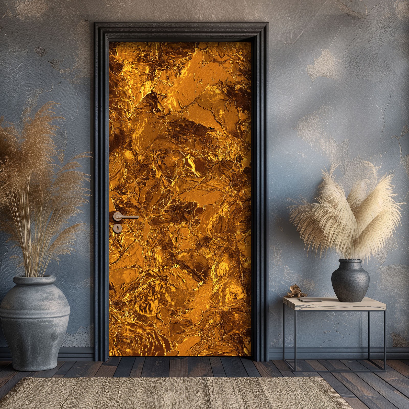 Golden Door Mural, Gold Pattern, Laminated Sticker Wrap, Peel’n’Stick. 1 Piece
