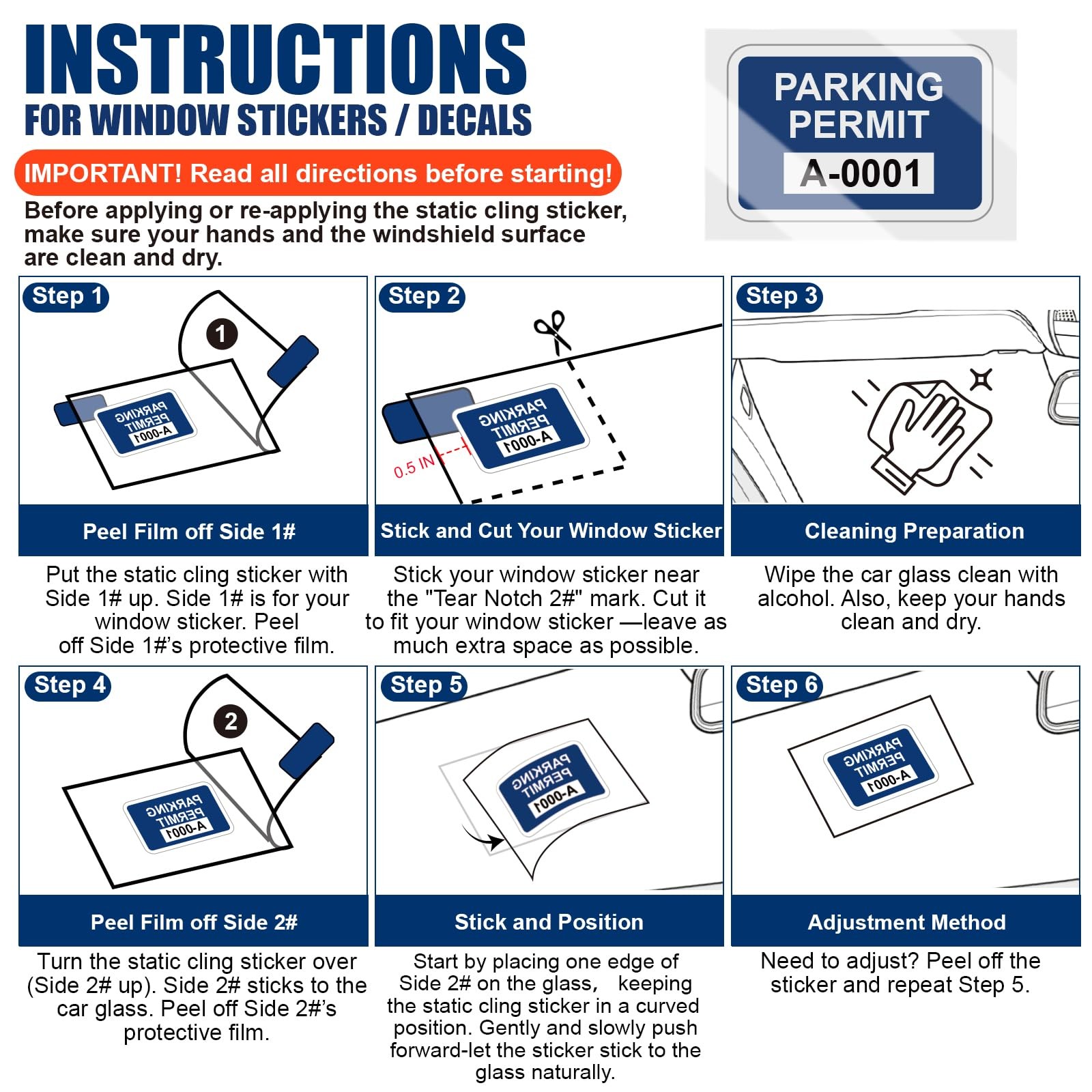Windshield Sticker Protector Sheets, 3 Pack – 4″×6″ Heat-Resistant