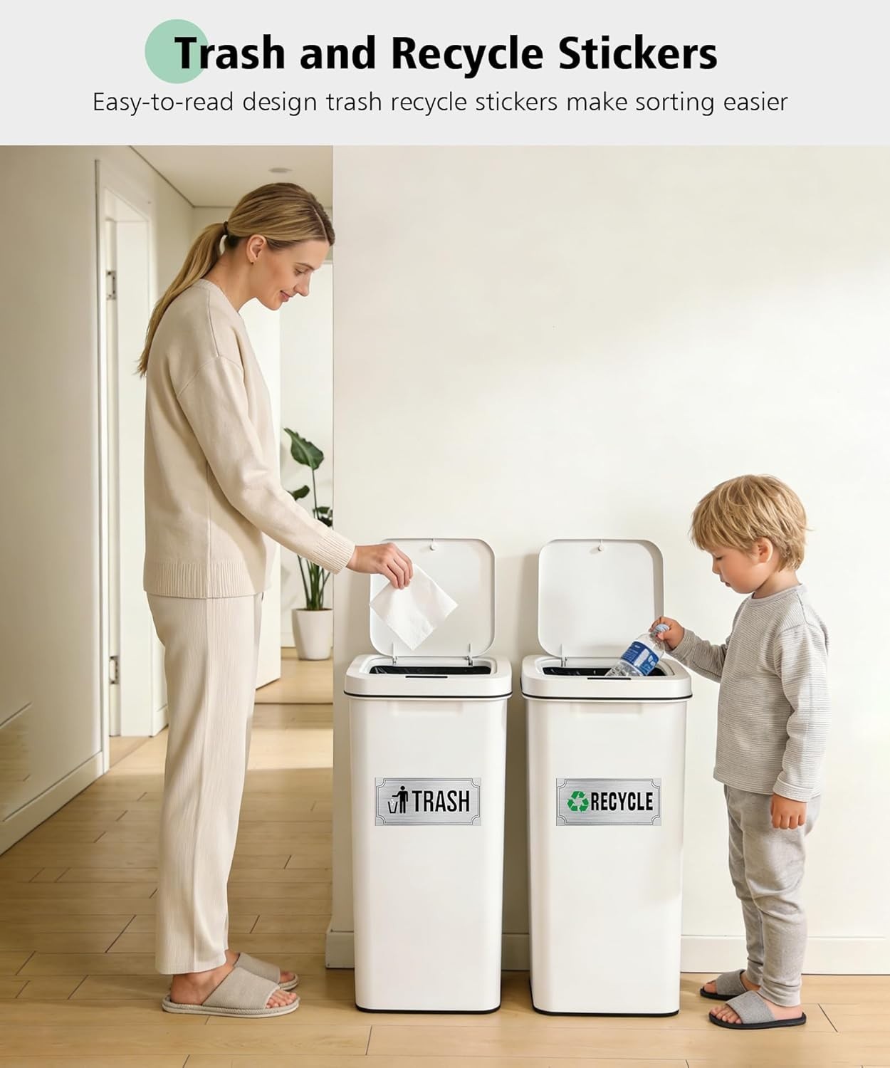 Trash and Recycle Stickers 8 Pack, Waterproof Recycle Sticker and Trash Stickers