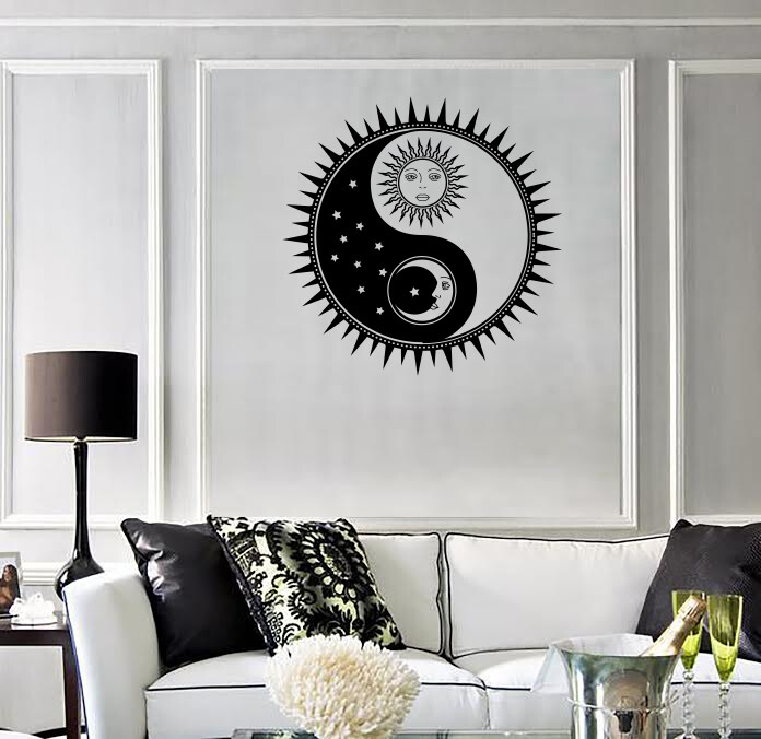 Wall Vinyl Decal Stickers Yin Yang Symbol Black White Moon Sun (n1697)