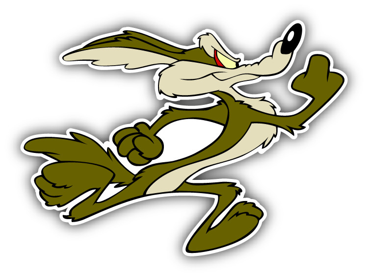 Wile E. Coyote Running Cartoon Car Bumper Sticker Decal 5” x 4”