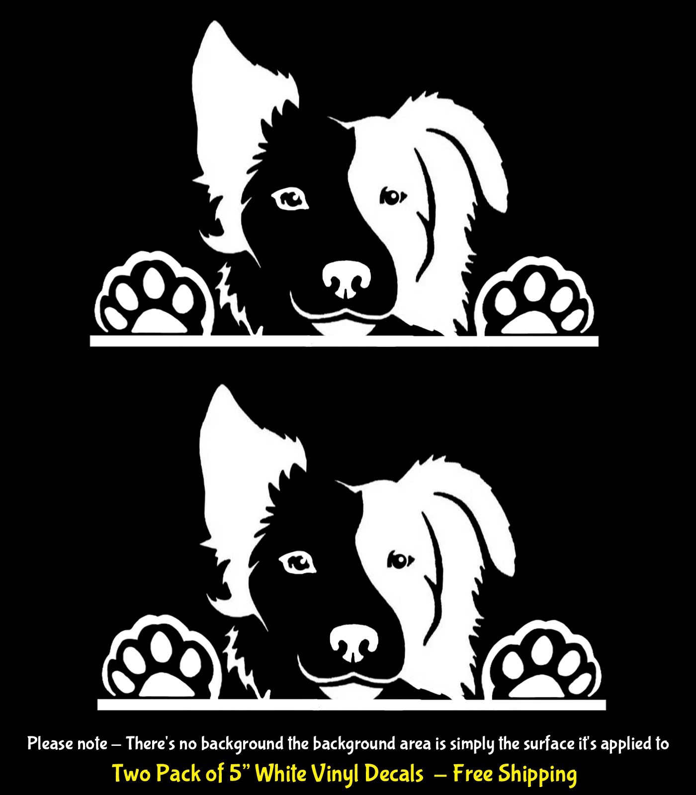 Border Collie Two PK 5″ White Vinyl Dog Decal Car Truck Windows Laptop Notebook