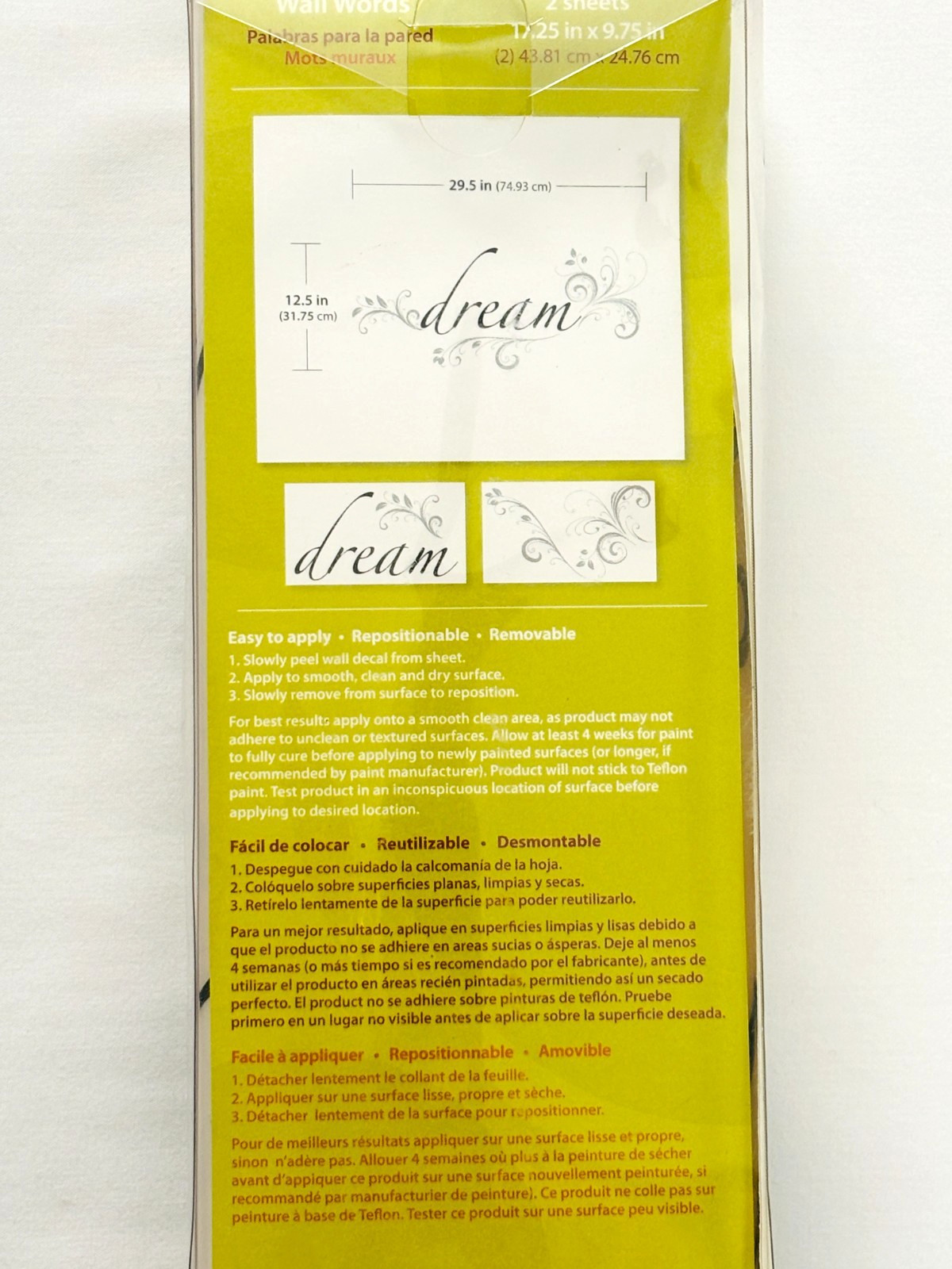 Wall Pops Wall Words “Dream” Wall Decor Peel Stick & Remove 2-Sheets 17.25 x9.75