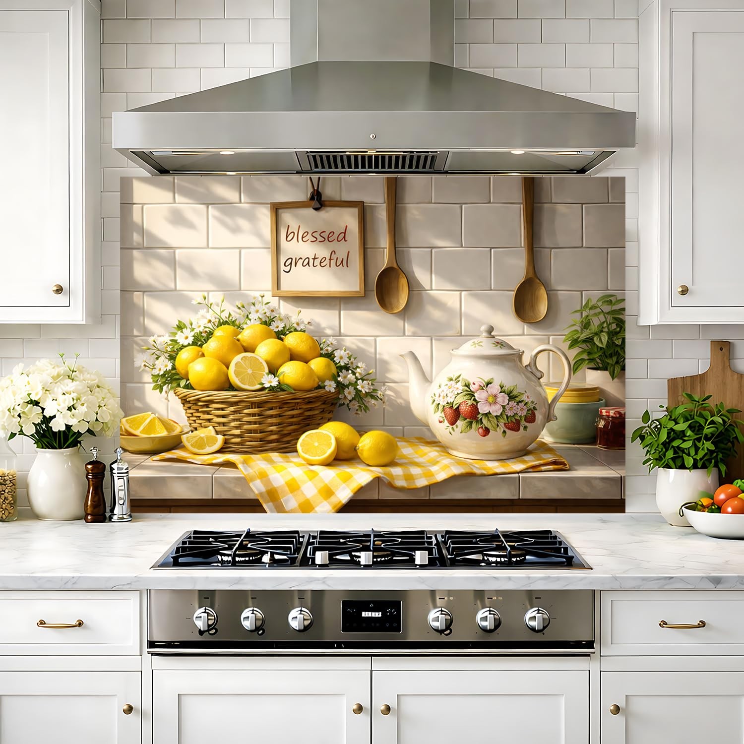 Summer Lemon, Kitchen wall Sticker 35.43×23.62 inches, Stove Splash-Proof Kit…