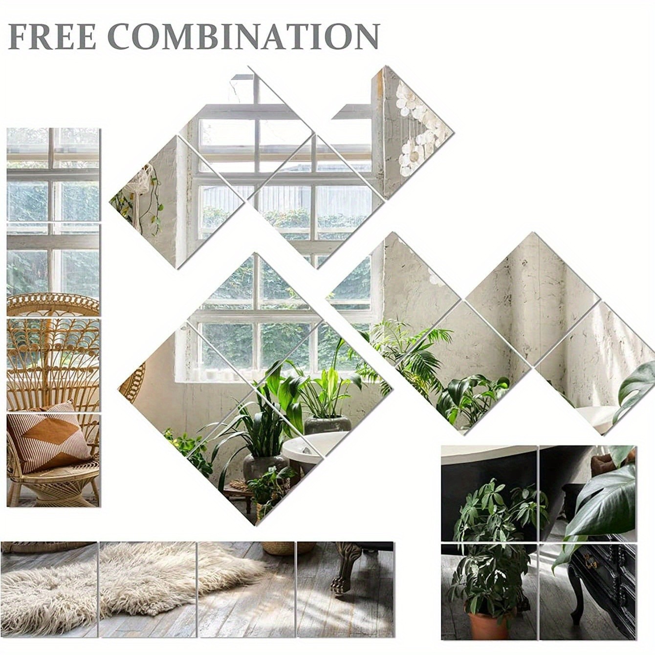Removable DIY Square Mirror Tile Metal-Free Peel And Stick Bedroom Hanging Decor