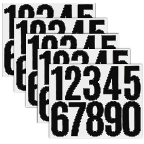 5 Sheets Black Number Stickers, 3 in Vinyl Stick on Numbers, 0-9 Waterproof