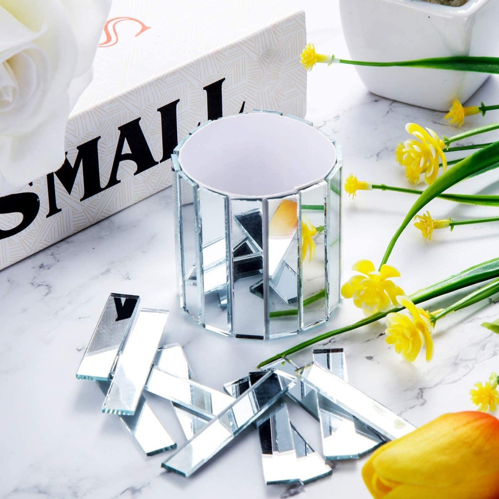 10pcs Mirror Mosaic Tile Rectangular Mosaic Mirrors Stripes Craft Mirror