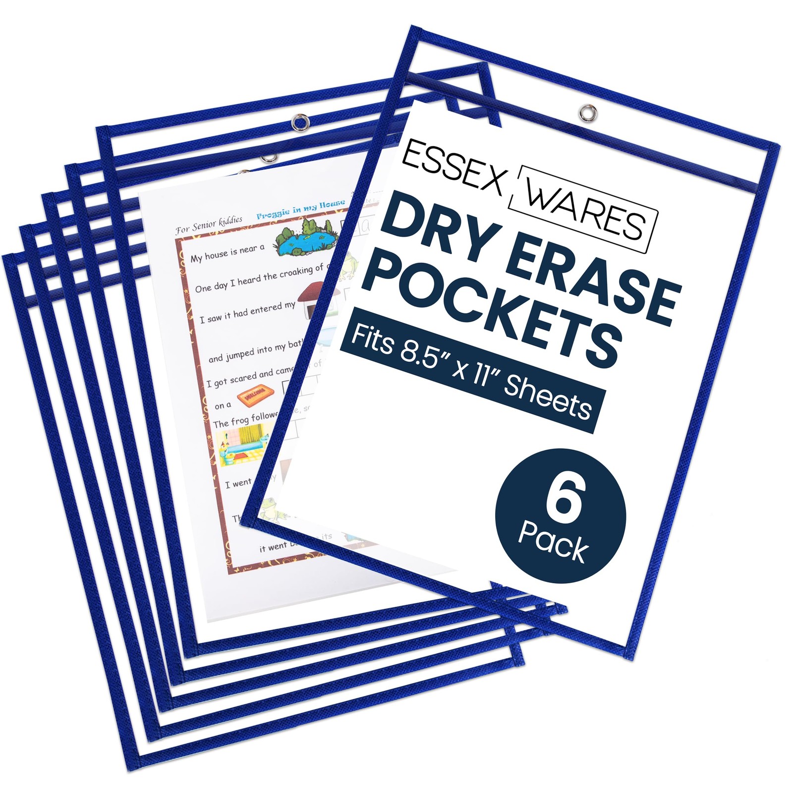 Essex Wares – 6 Pack, Blue, Dry Erase Pocket Document Protectors, 10″ Blue