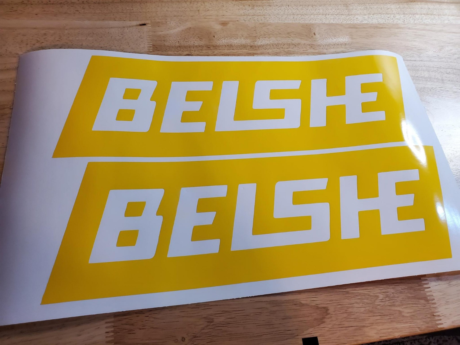 belshe trailer DECALS replacement Stickers (2) 8×2.5″ Gloss yellow USA FAST