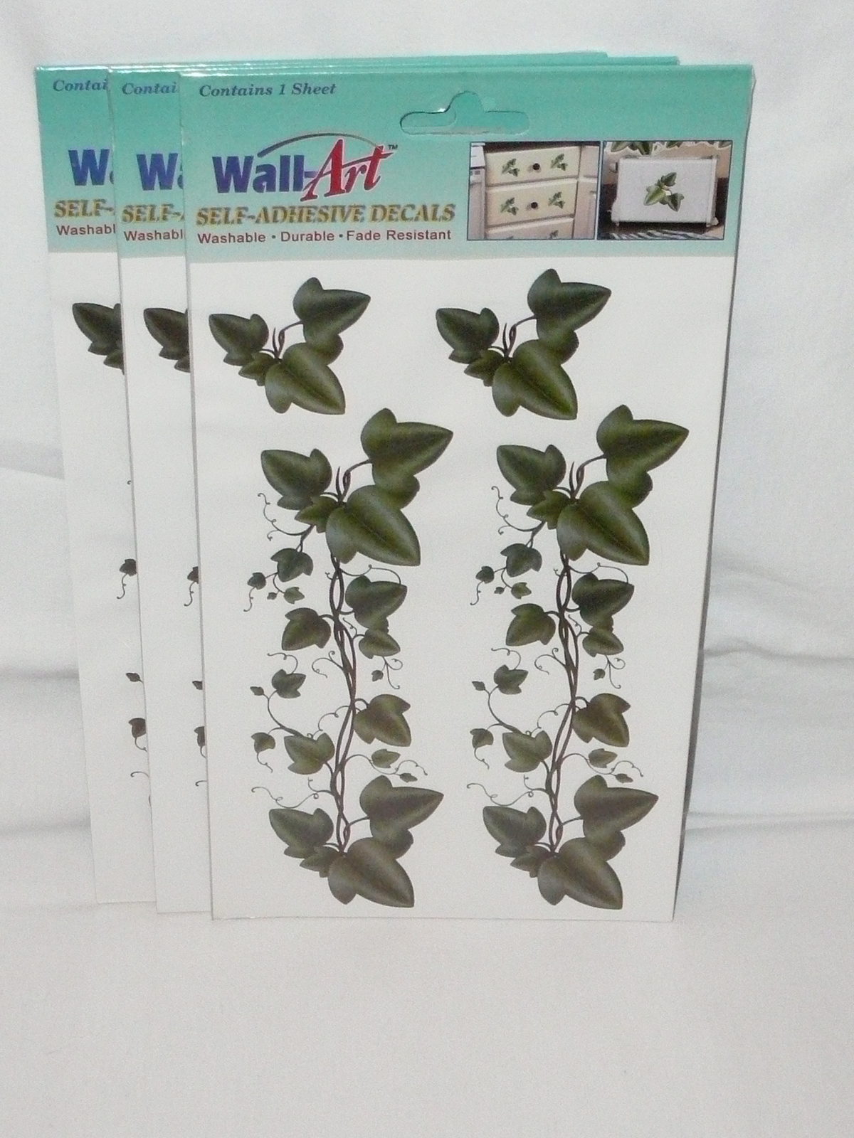 Wall Art Self Adhesive Decals Green Ivy Washable Fade Resistant New Lot of 3
