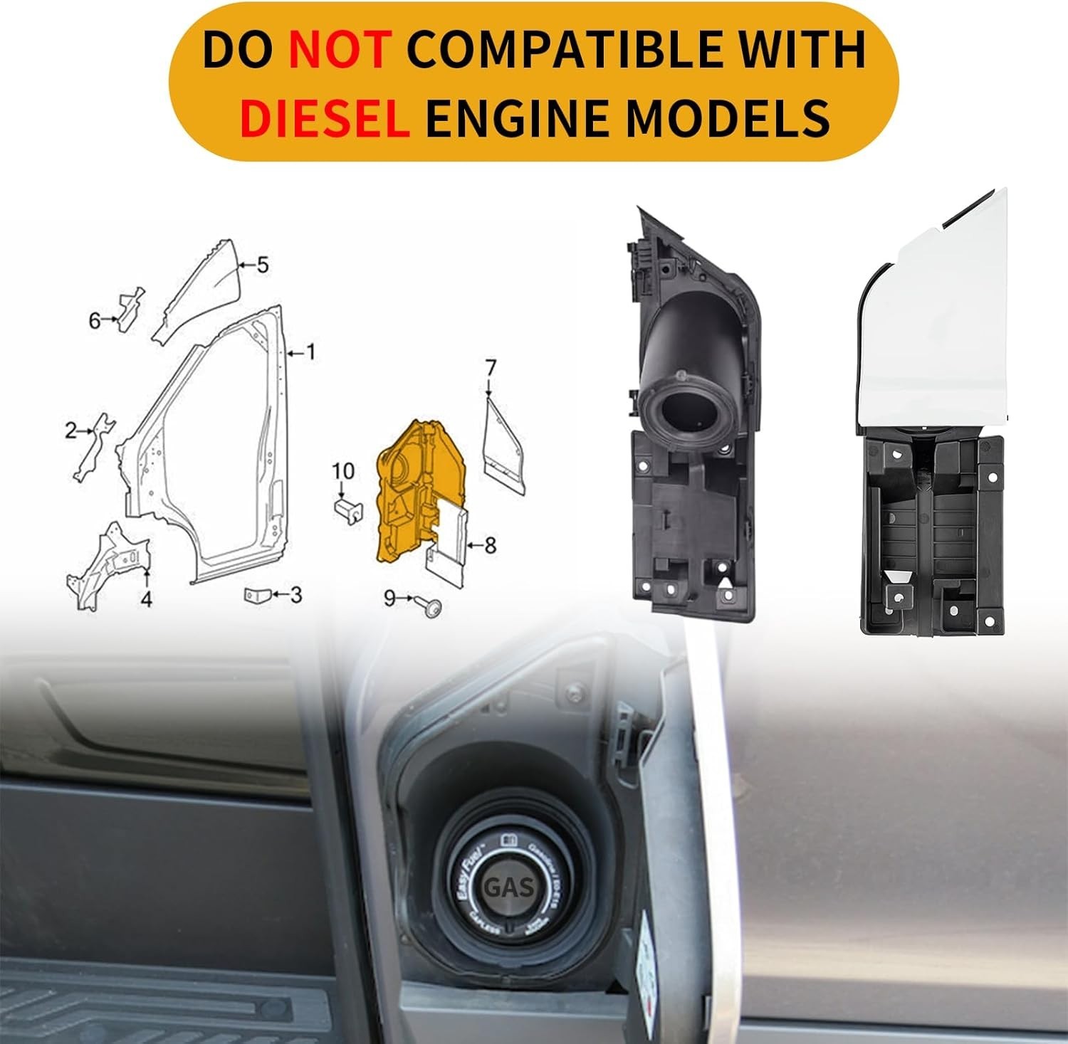 Ford Transit Fuel Gas Door & White Cover Assembly 2015-2023 150 250 350