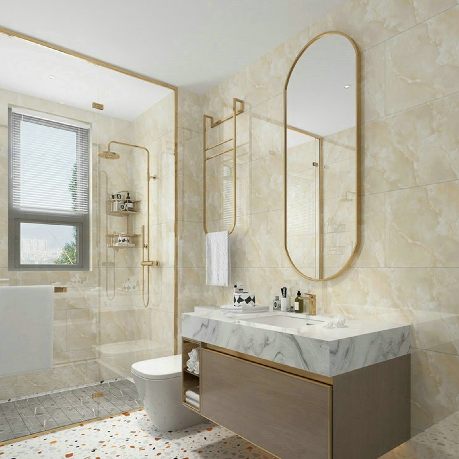 30*60cm Marble Tiles Sticker Self-Adhesive Kitchen Bathroom Home Wall Decoration