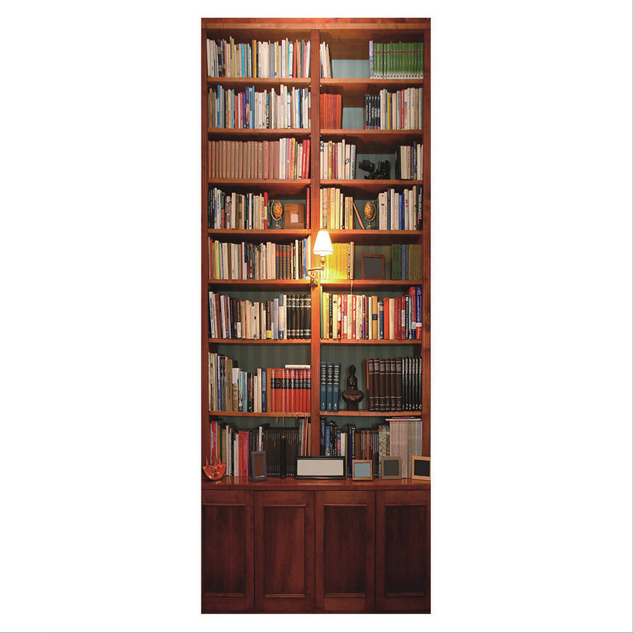 Door Wall Fridge STICKER – Rustic Wood Bookshelf Waterproof 3D Mural Decal Cover