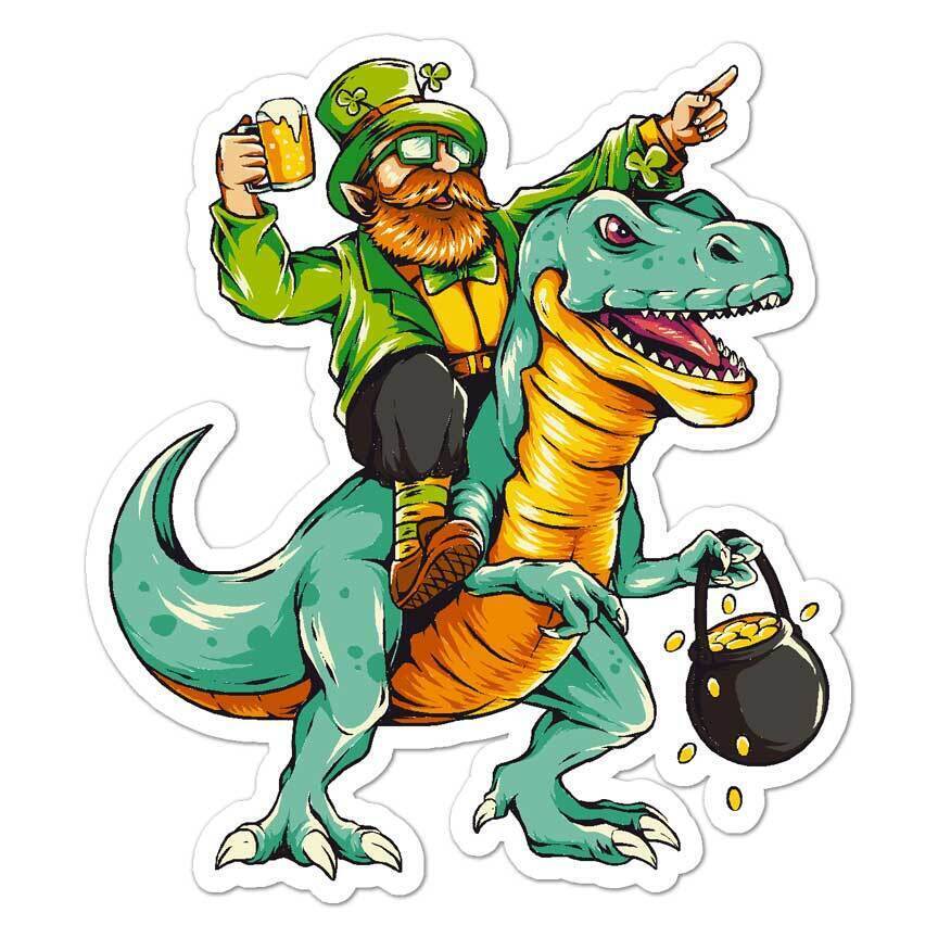 Leprechaun Riding T-Rex Sticker Decal