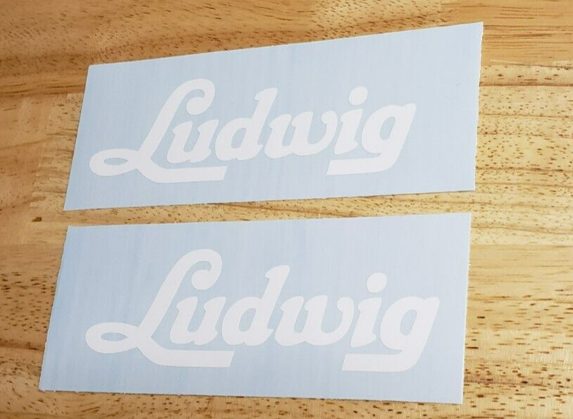 ludwig Decals Stickers Gloss vintage WHITE 12″x3.8″ (2) Fast USA