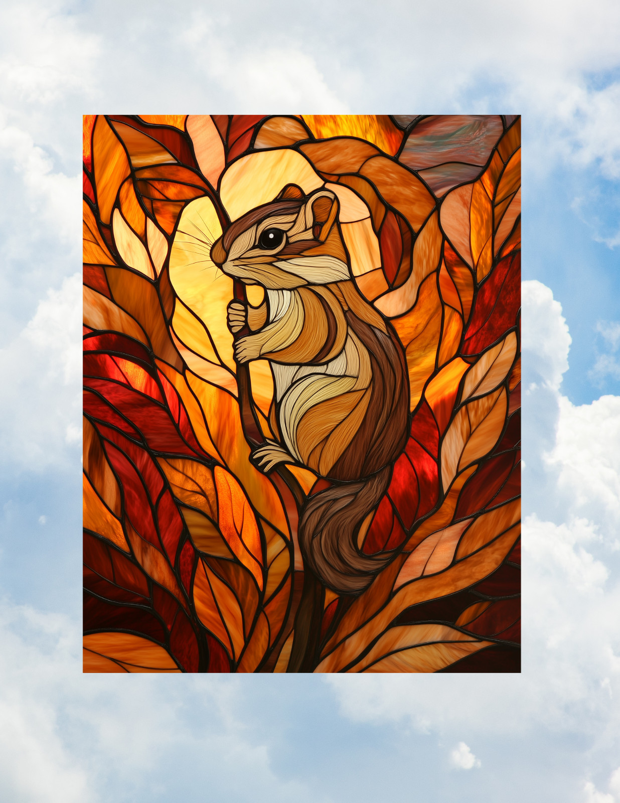 Chipmunk Faux Stained-Glass WINDOW CLING Sun-catcher Size 10.2″ Vinyl