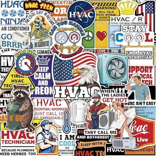 100 HVAC Stickers for Hard Hats, Water Bottles, Laptops & Toolboxes