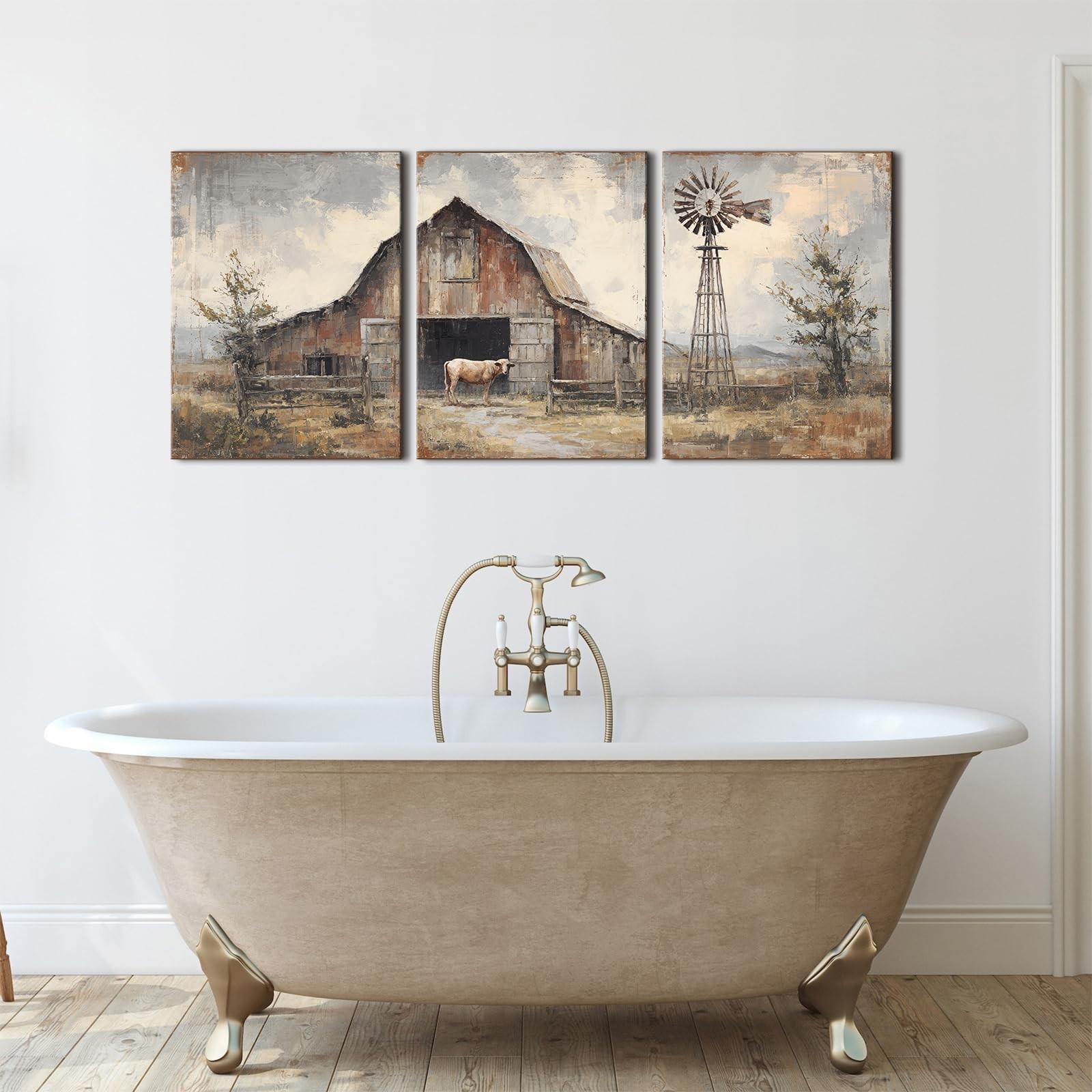 Vintage Farmhouse Wall Art Rustic Barn Pictures Wall Decor for Living Room We…