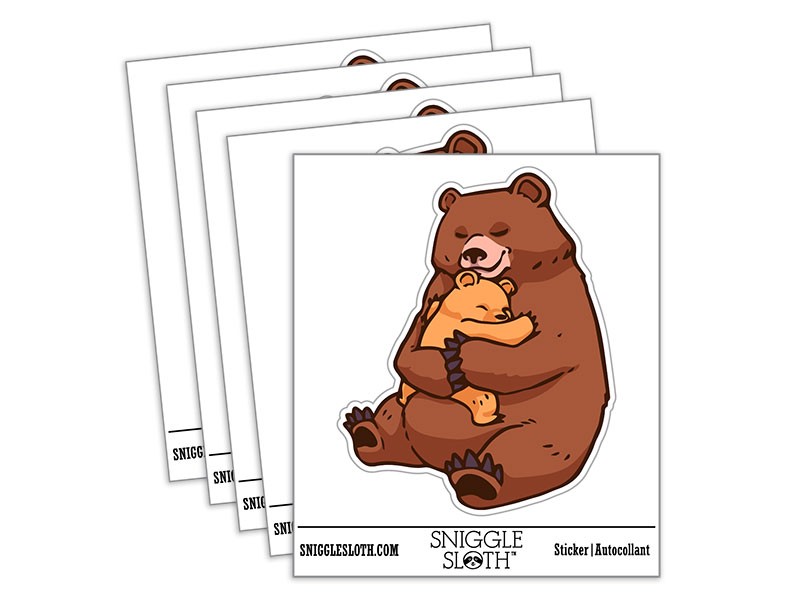 Mother Grizzly Bear with Baby Cub Vinyl Sticker Set – 5 Pack