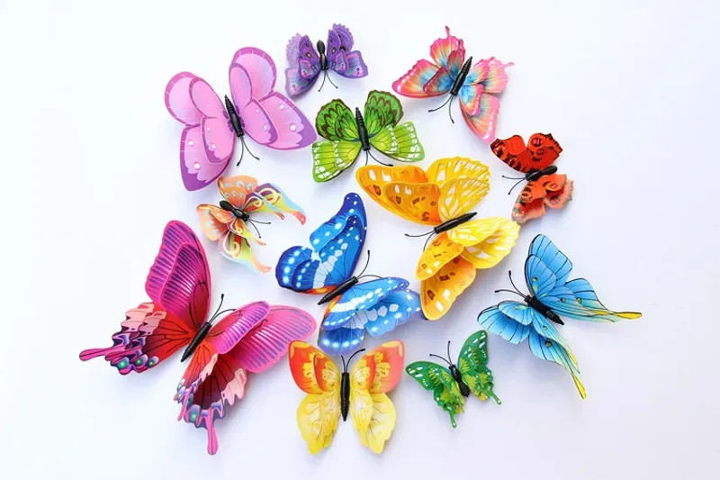 12Pcs Mixed Color Double Layer Butterfly 3D Wall Sticker For Wedding Decoration