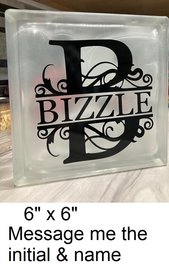 Split initial with name decal sticker for DIY 8″ glass block tile