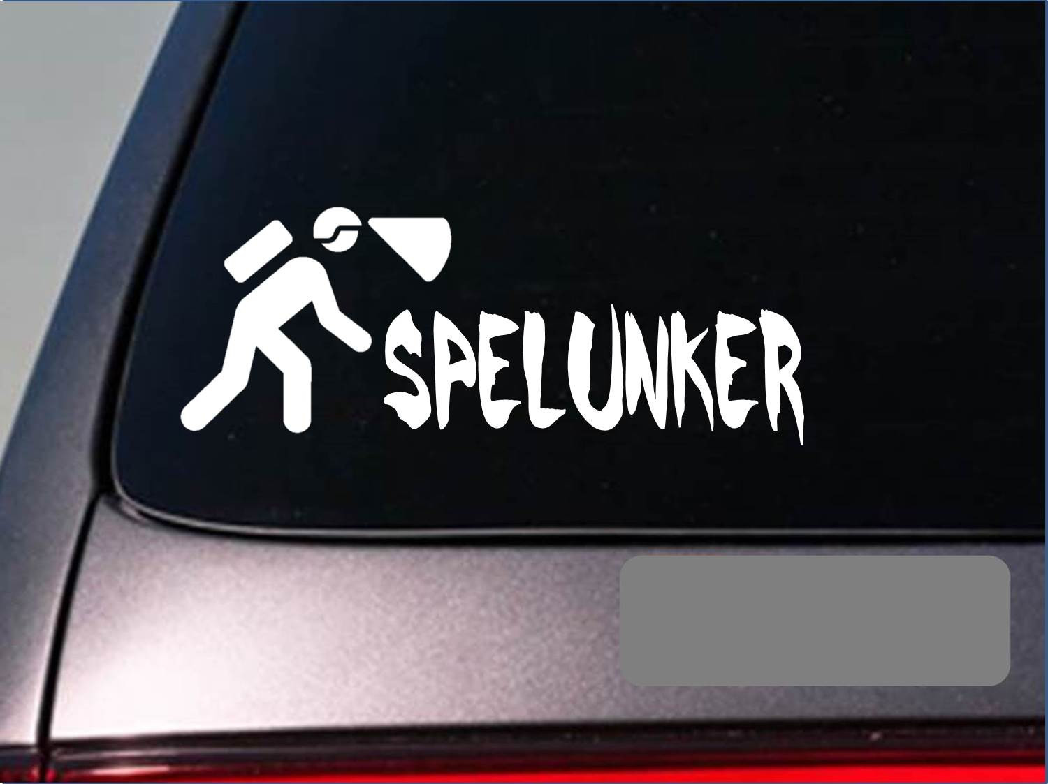 Spelunker spelunking hiking geology bats head light *E218* cave 8″ STICKER DECAL