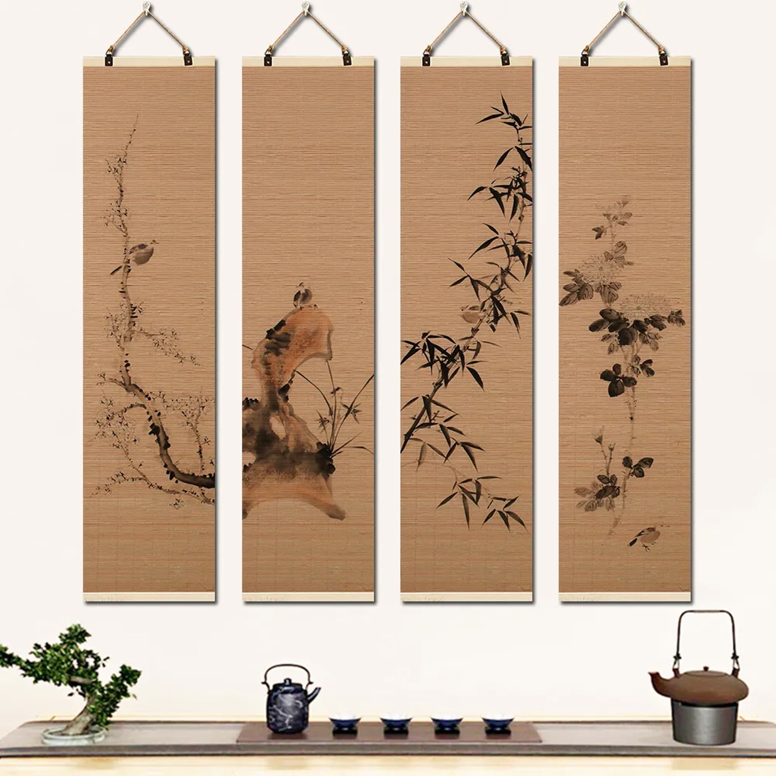 Chinese Traditional Bamboo Scroll Wall Art Orient Home Decor & Cultural Gift