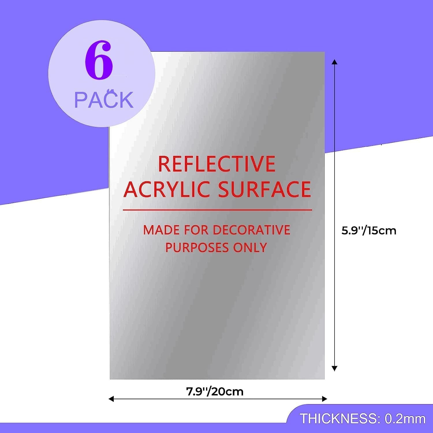 Flexible 8”x6” Acrylic Mirror Tiles – Self-Adhesive Décor for Versatile Use