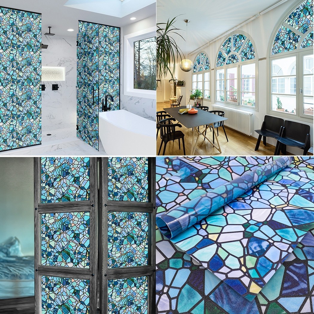 Frosted Static Cling Floral Stained Glass Window Film Sticker Privacy/Home Decal