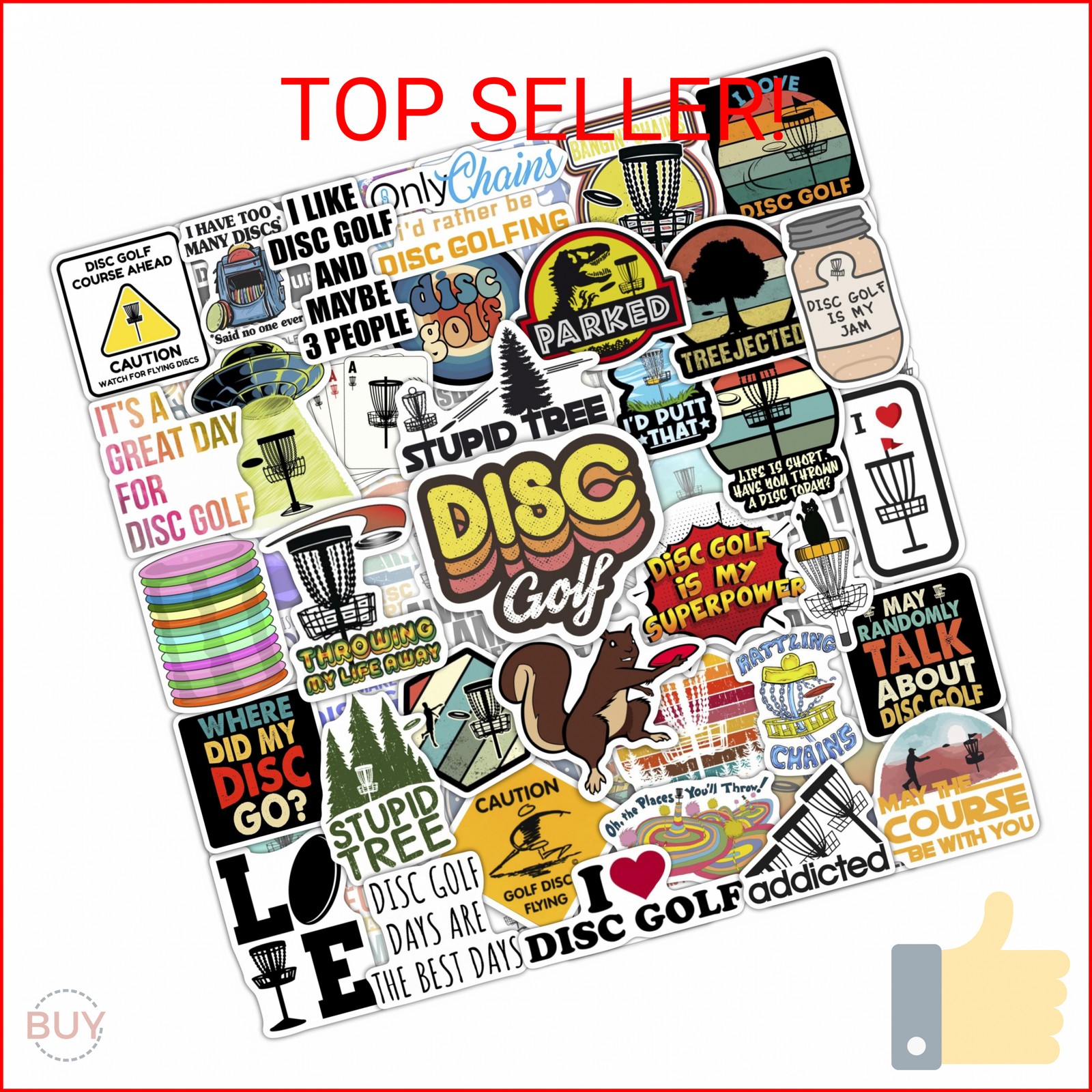 BulbaCraft 100Pcs Funny Disc Golf Stickers Decals for Water Bottles & Laptop – D