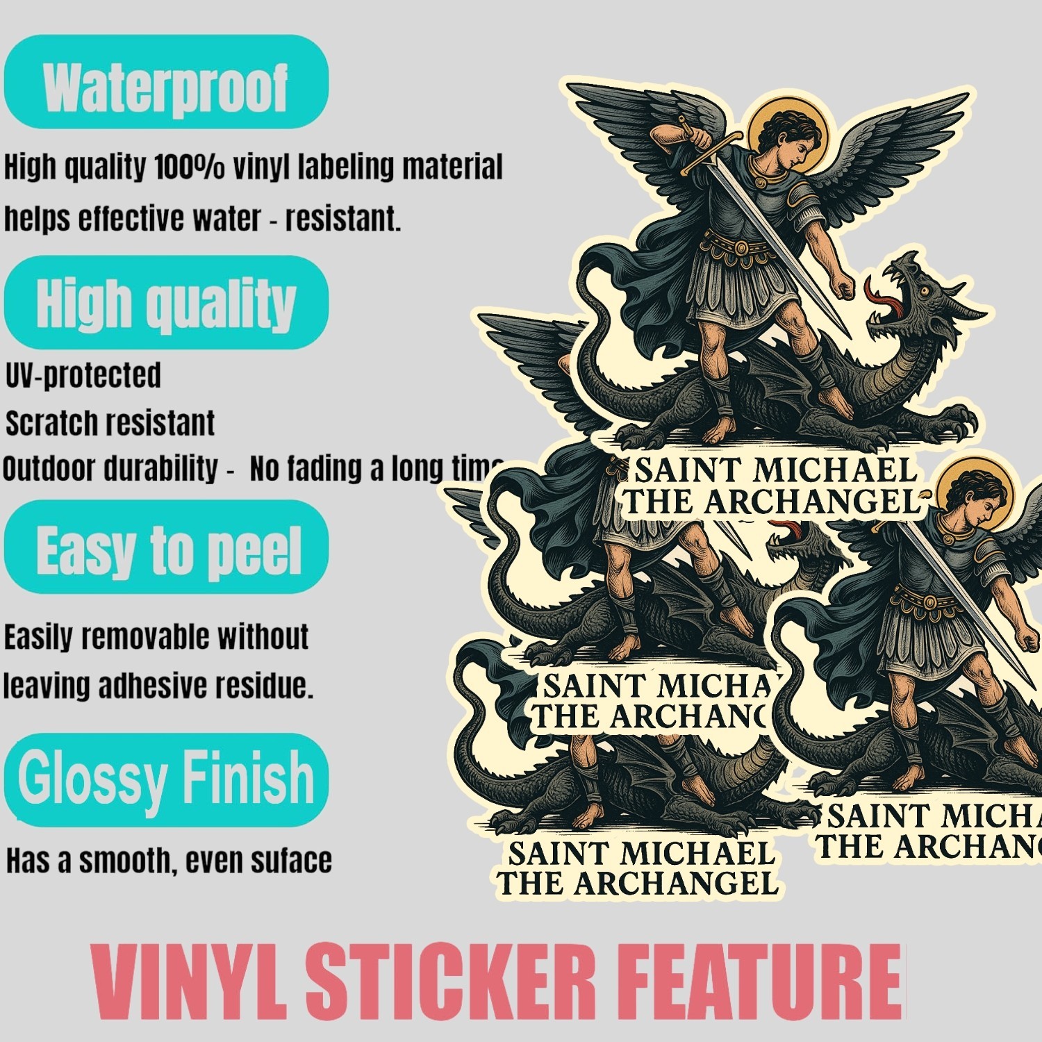 Saint Michael Archangel Stickers: Catholic Vinyl Decals – Waterproof 4-Pack